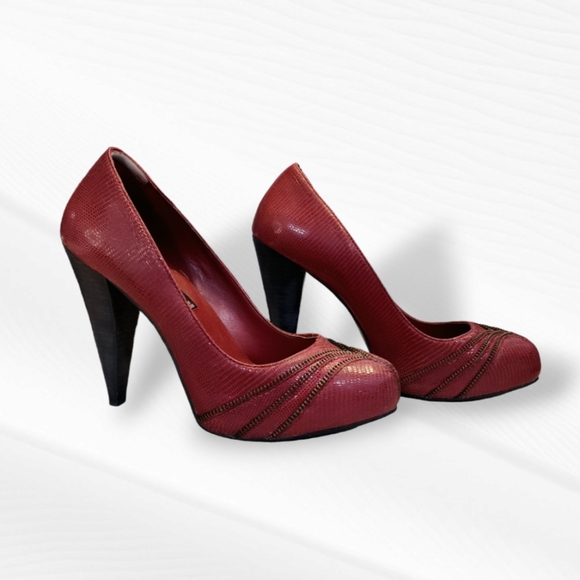 Steve Madden Burgundy Leather Stacy Zipper Style Platform Pumps - Picture 3 of 9